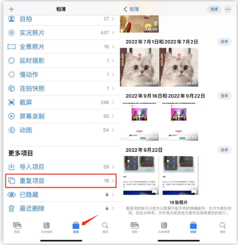 苏尼特右苹果手机维修分享iOS 16 中相册重复项目功能使用方法 