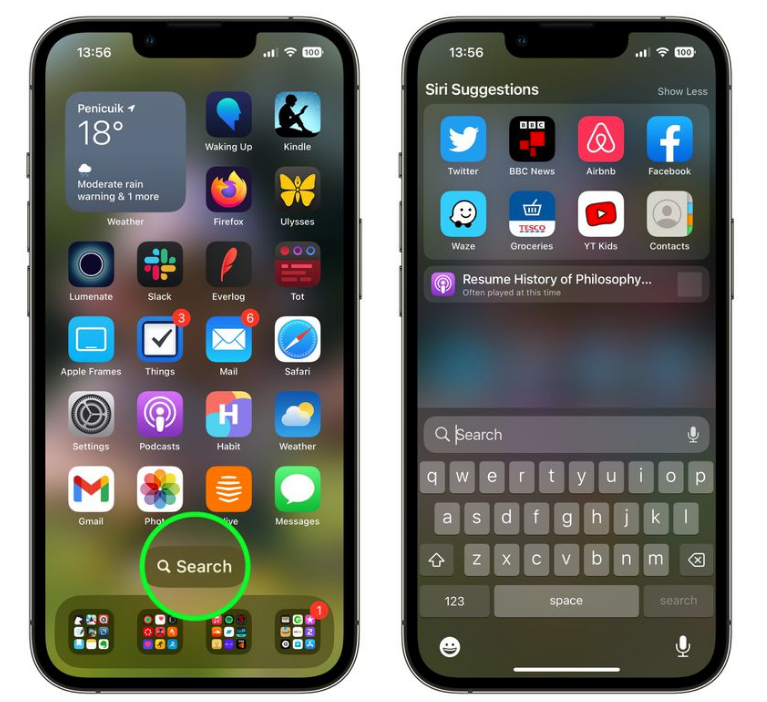 苏尼特右苹果手机维修分享升级到 iOS 16 后，如何删除主屏幕上的搜索按钮 